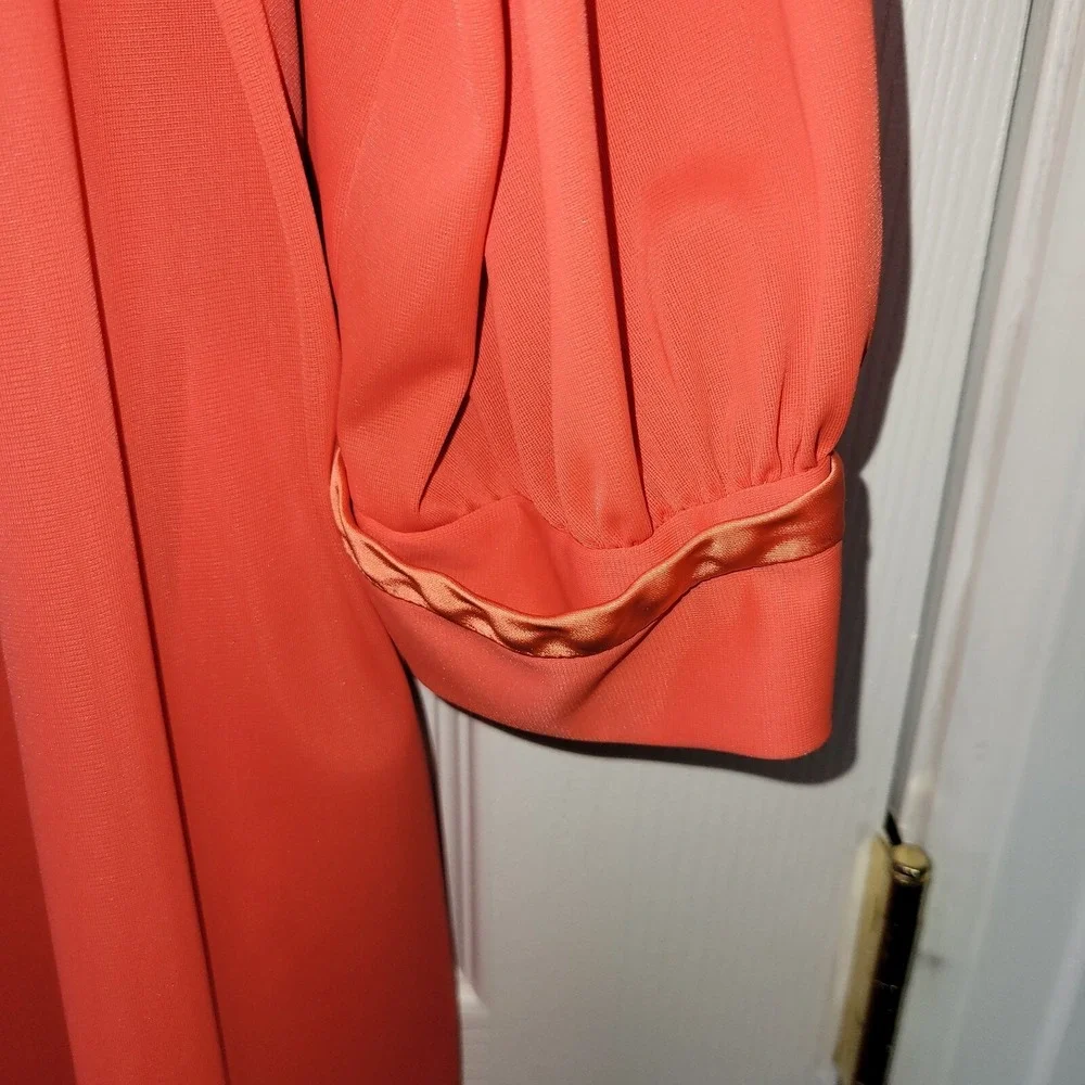 Nylon Robe Satin Trim‎ M Orange 3/4 Sleeve Gossard Artemis Button Front Vintage